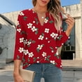 thumbnail image 5 of CYMMPU Tunic Tops V Neck Blouses for Women Dressy Casual Flower Pattern Loose Fit Summer Trendy Shirts 3/4 Sleeve Spring Tops Business Elegant Work Tops T-Shirts Red M, 5 of 6