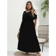 thumbnail image 3 of Vestido largo con hombros descubiertos y estampado degradado de talla grande, vestido de fiesta largo de manga corta elegante con estiramiento ligero para mujer, 3 of 4
