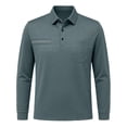 thumbnail image 2 of GrmtClth Polo Shirts for Men Long Sleeve Lapel Collar Striped Chest Pocket Soft Comfort Spring Autumn Workplace Shirts Green 2XL, 2 of 5