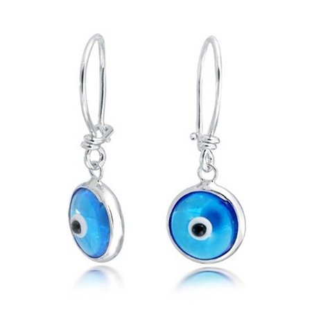 Murano Designer Earrings (Blue Nazar Evil Eye Spiritual Protection Round Leverback Drop Earrings For Women Teen Murano Glass 925 Sterling)