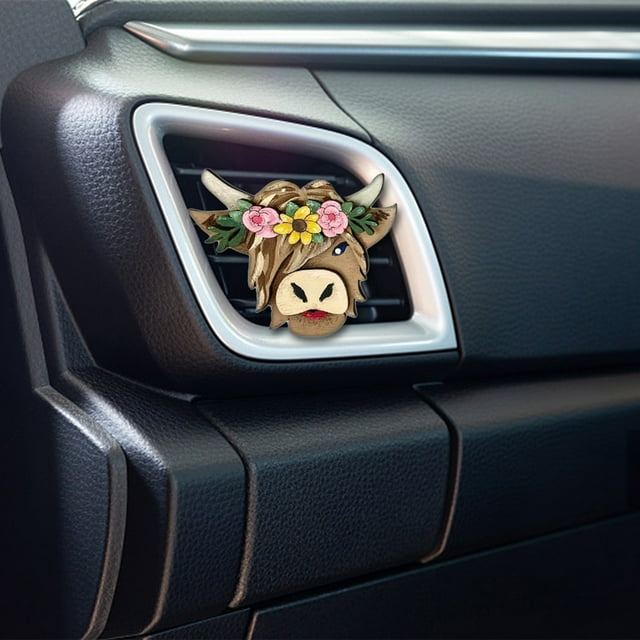 Car Vent Clips Bull Shaped Car Diffuser, Wooden Ox Shaped Car Diffuser wtih Bow Shape | Car Vent Freshener wtih Aromatherapy, Car Diffuser Vent Clip wtih Car Vent Diffuser for Car