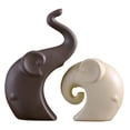 thumbnail image 4 of 2x estatuas de elefantes para parejas, adornos de escritorio, figuritas decorativas creativas de cerámica para sala de estar, estante de oficina, Marrón, 4 of 8