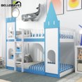 thumbnail image 2 of Bellemave Blue Twin over Twin Castle-shaped Bunk Bed with Ladder, Twin Size Wood Bunk Bed Frame with Castle Appearance, 2 of 7