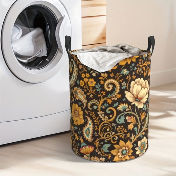 Retro floral laundry basket - Thick Oxford fabric material, foldable large-capacity storage basket, suitable for clothes, toys and bathroom - Bedroom, Living Room