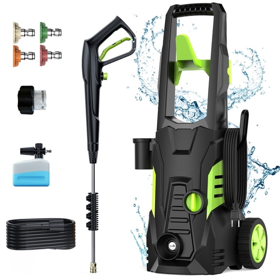 1800W Electric Pressure Washer, 5000PSI Max 3.0 GPM Hidrolavadora, Portable Power Washer with 25FT Cord, 23FT Hose, 4 Nozzles, for Cars, Driveways, Fences, Patios - Green