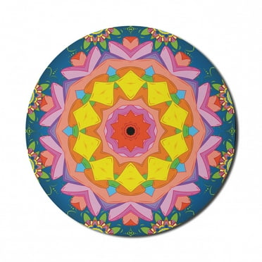 Mandala Mouse Pad for Computers, Round Frame Oriental Mandala Design Inspired by Floral Petals in Vibrant Colors, Round Non-Slip Thick Rubber Modern Mousepad, 8" Round, Multicolor, by Ambesonne
