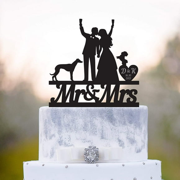 Wedding Cake Topper with Greyhound,Cake Topper for Wedding with Dog Shihtzu,Greyhound Cake Topper,Labrador Cake Topper Mr and Mrs,A426 Made in USA