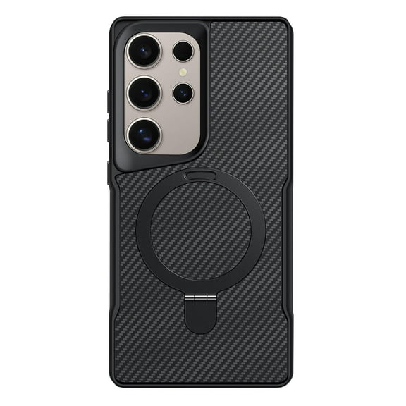 Case For Samsung Galaxy S25 Ultra/S25 Plus/S25, Ring Magnetic Stand Phone Case Wireless Charging Slim Cover Lens Protective Carbon Fiber Case