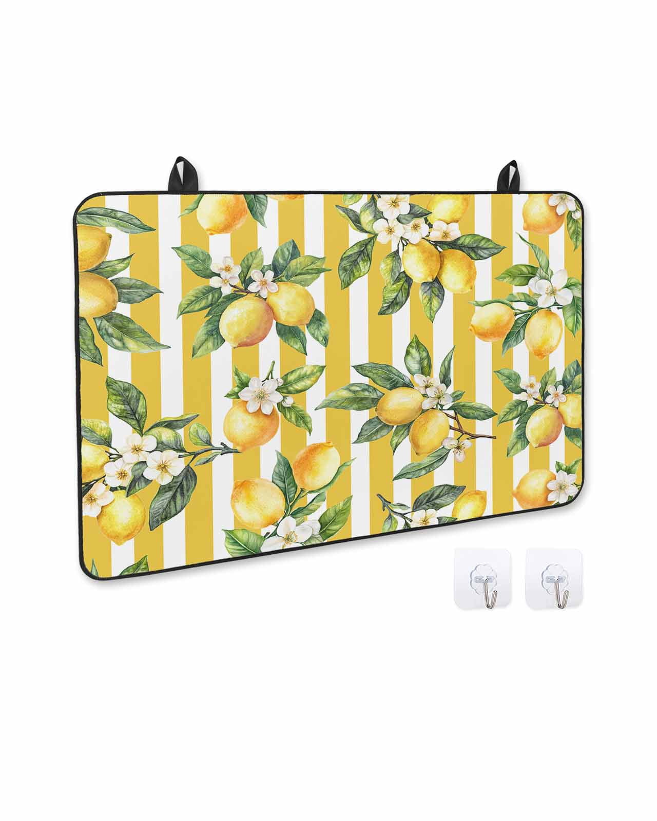 nqOlkjepod Large Induction Cooktop Protector Mat 36"x21", Lemon Leaves Stove Top Covers for Electric Stove, Yellow Vertical Stripes Spring Flowers Stove Burner Cover Mats, Glass Top Stove Cover