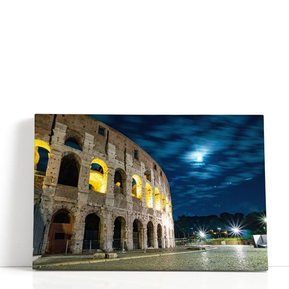 Oval Amphitheatre at Night, Rome, Italy - Wrapped Canvas Print Wall Art | 18" W x 12" H
