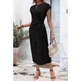 thumbnail image 6 of Women'S Summer Round Neck Casual Elegant Waist Tie Short Sleeve Long Dress Black L, 6 of 9