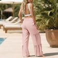 thumbnail image 6 of Kelon Womens Wide Leg Pants with Pockets High Waist Adjustable Knot Loose Casual Trousers Business Work Casual Pants S, 6 of 9