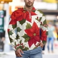 thumbnail image 2 of Red Christmas Flowers Poinsettia Men's Sweater Sports POLO Shirt Zip Pullover Mens Athletic Long Sleeve Sweatshirt Mock Neck for Men, 2 of 7