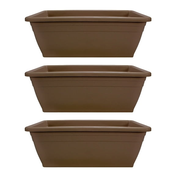 HC Companies 12-Inch Outdoor Plastic Deck Flower Planter Box, Chocolate (3 Pack)