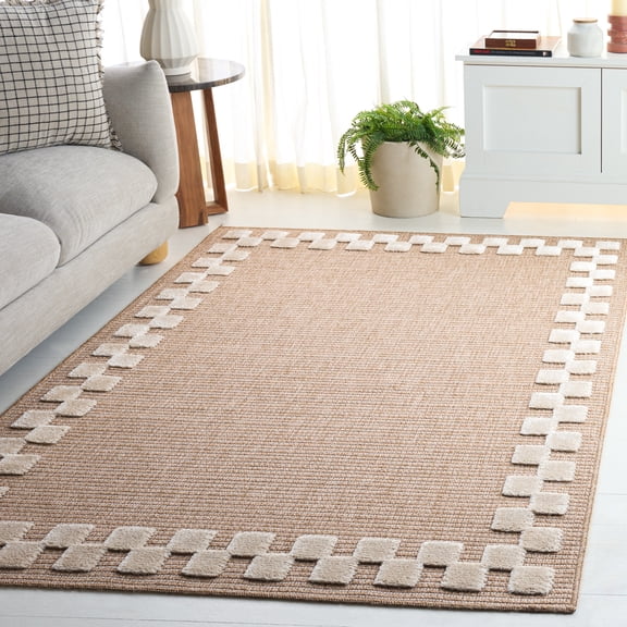 Safavieh Clayton Hervey Bordered Indoor/Outdoor Area Rug, Natural/Ivory, 5'3" x 7'6"