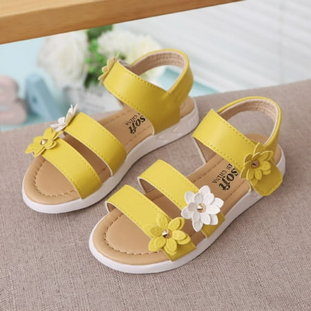 Cathalem Girls Shoes Flip Flops Kids Non-Slip Sandals Rubber Baby Toddler Flower Girls Sandals Shoes Little Girl Sandals Size 8 Yellow 18 Months