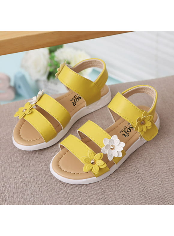 Cathalem Girls Shoes Flip Flops Kids Non-Slip Sandals Rubber Baby Toddler Flower Girls Sandals Shoes Little Girl Sandals Size 8 Yellow 18 Months
