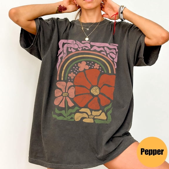Boho Wildflowers Cottagecore Shirt, Botanical Shirt, Floral Tshirt, Garment Dyed, Wildflower Tshirt, Nature Lover Shirt, Plant Shirts