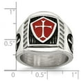 thumbnail image 2 of Stainless Steel Oxidized and Polished With Red Enamel Religious Faith Cross And Shield Ring Size 11 Ring for Women, 2 of 2