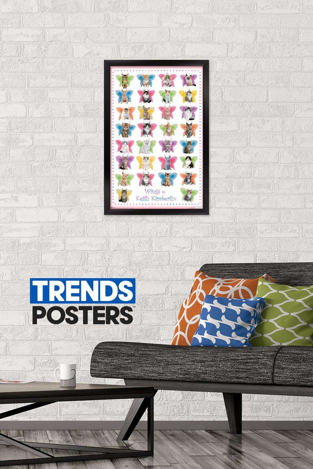 Keith Kimberlin - Kittens with Butterfly Wings Wall Poster, 14.725" x 22.375", Framed