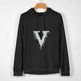 thumbnail image 2 of Unisex Hoodies Smoke V Letter Graphic Rapper Gothic Aesthetic Demon Patten Oversized Cotton Pullover Hooded Sweatshirt Black, 2 of 4