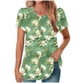 thumbnail image 2 of DDAPJ pyju Womens Boho Floral Tops Petal Short Sleeve Summer Casual Tunic Shirts Loose Fit Crewneck Pleated Blouse Green L, 2 of 6