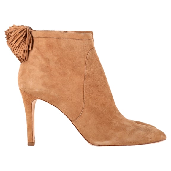 Pre-Owned Loeffler Randall Tassel-Trim Accent Ankle Boots in Brown Suede