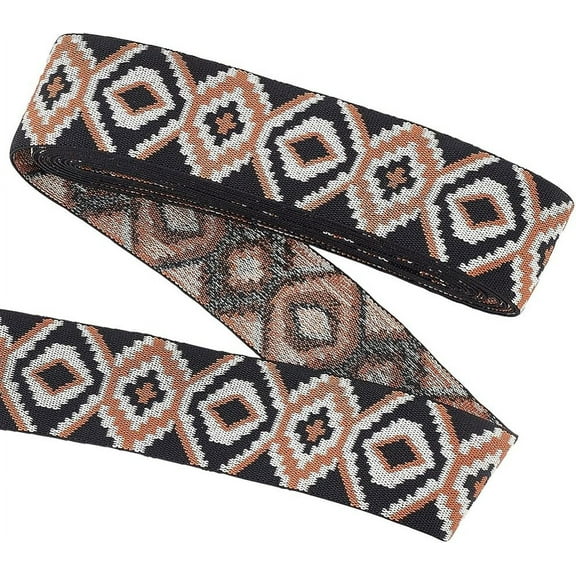 5Yards Ethnic Style Nylon Elastic Band 2inch Wide Sewing Elastic Bands Camel Color Flat with Horse Eye Pattern Rubber Cord Band