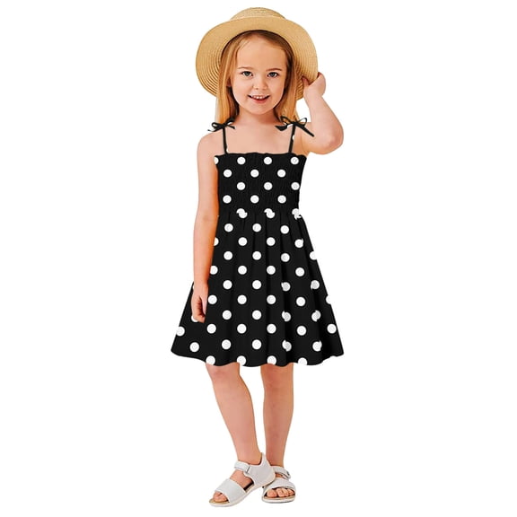 Girls Dresses Size 18-24M Sleeveless Dot Print Sundress with Strap Dance Party Summer Toddler Kids Casual Dresses