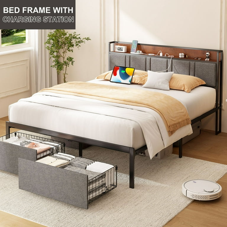 NISIEN Full Size Bed Frame with 2 Storage Drawers, Metal NISIEN Full Size Bed Frame with 2 Storage Drawers, Metal