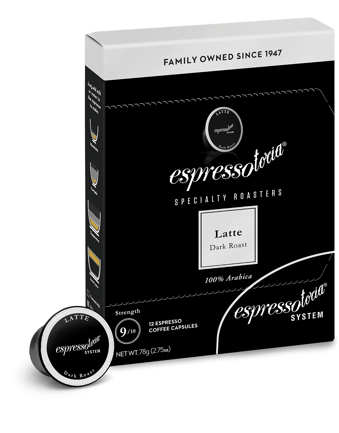 Espressotoria Latte Coffee Pod Capsules, 12count