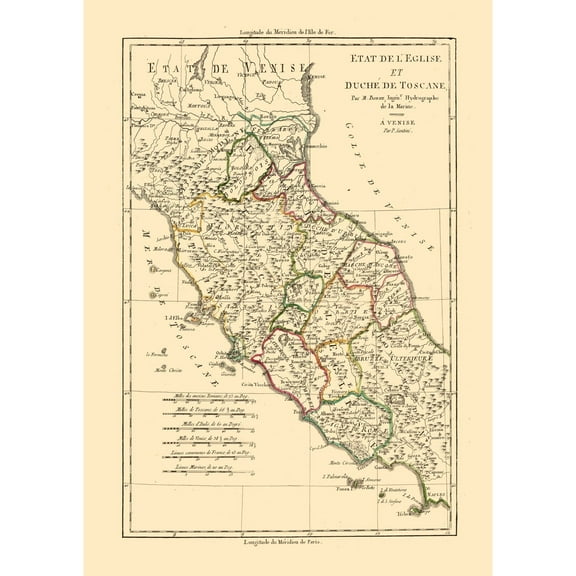 Historic Map - Tuscany Italy - Santini 1794 - Vintage Wall Art