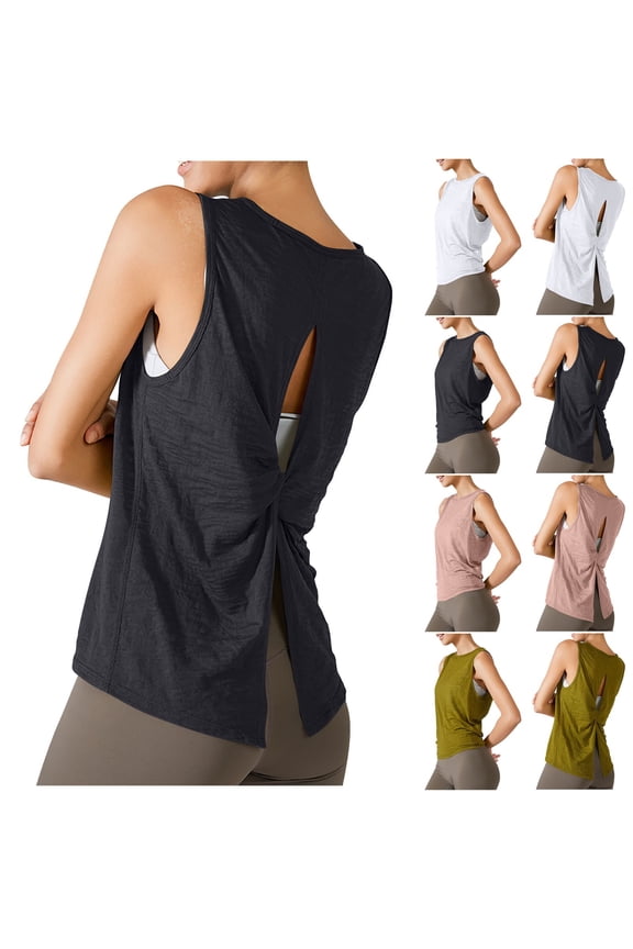 Women's Workout Tank Tops Athletic Racerback Tops Open Back Yoga Tanks Tie Back Sleeveless Workout Shirt Athletic Activewear Pink L