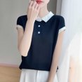 thumbnail image 4 of SPZTSX Knitted Polo Shirts for Women Color Block Short Sleeve Collared Slim Fit Casual Tops for Summer, 4 of 5