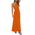 thumbnail image 4 of nvzhuang Women One Shoulder Sleeveless Dress Waist Cutout Pleated Summer Dress, 4 of 5