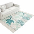 thumbnail image 4 of Turquoise Coastal Washable Area Rug 3'x5',Sea Turtle Nautical Coral Summer Beach Woven Cotton Tassels Kitchen Rugs,Non Slip Indoor Door Mat Throw Carpet for Entryway Living Room Nursery Laundry Room, 4 of 9