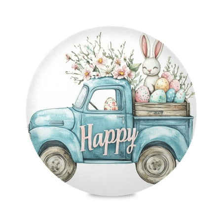 

Round Plate Mat 15.4x15.4 Inchesx6 Placemat Table Mat Kitchen Mat Coffee Mat Fabric Thick Strong Wear-Resistant Heat Resistance Easter Bunny