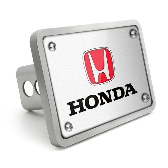Honda Logo in Red UV Graphic Brushed Billet Aluminum 2 inch Tow Hitch Cover