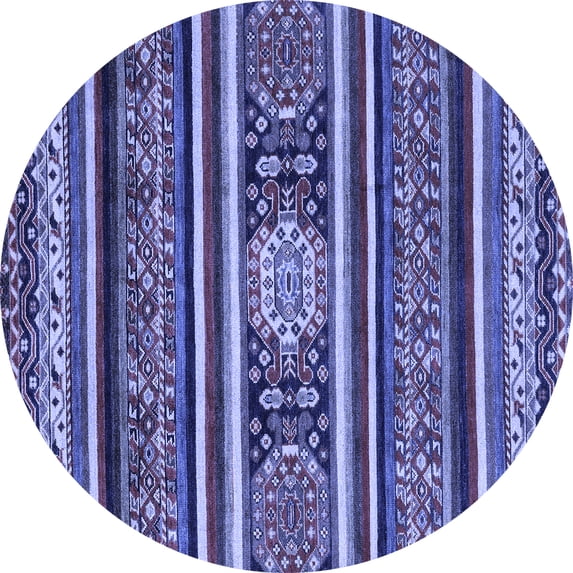 Ahgly Company Machine Washable Indoor Round Oriental Blue Modern Area Rugs, 7' Round