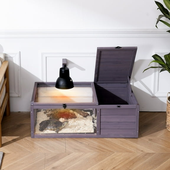 SAEWUD Wooden Tortoise Habitat with Dual Rooms, 38"x24"x13" Outdoor & Indoor Tortoise House for Reptiles, Weatherproof Pet Enclosure for Backyard or Home Use