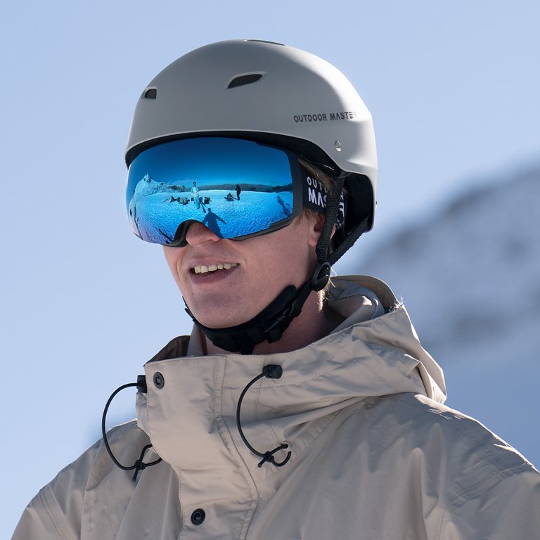 blue snowboard ski helmet white goggles White-Out &  opolisoptics Featuring MIPS technology Dome MIPS Helmet - Bright