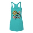thumbnail image 2 of Wild Bobby Worship While You Wait Sunflower Pink and Yellow Inspirational/Christian Women Tri-Blend Racerback Tank Top, Tahiti Blue, X-Large, 2 of 6