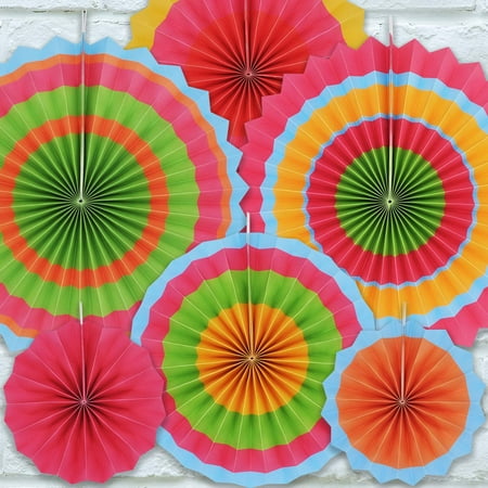 JOYIN 24 Pcs Paper Fans Party Decorations,Hanging Paper Fans Fiesta Party Decorations Mexican Paper Flowers for Cinco de Mayo Colorful Fans Pompoms Carnival Party Shower Decoration