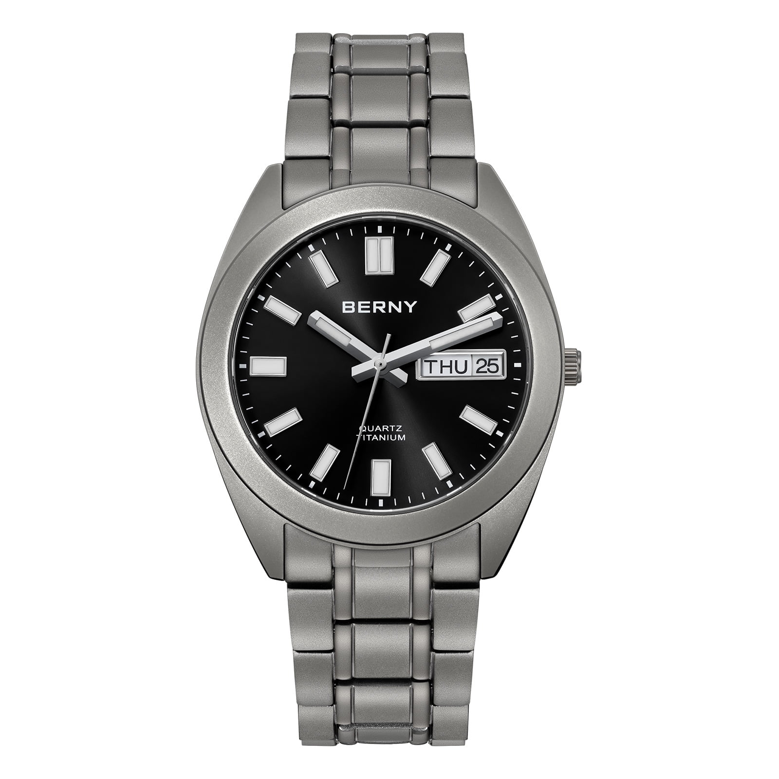 BERNY Titanium Watch for Men, Sport Men's Field Watch, Military Analog Quartz Watch with Date, Japanese Quartz Movement, Super Luminous, 10ATM Waterproof Army Wristwatch, Black