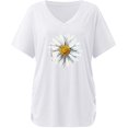 thumbnail image 3 of Pompotops T-Shirt Mode Femme Imprimé Couleur Unie Col en V Manches Courtes Tee Décontracté, 3 of 5