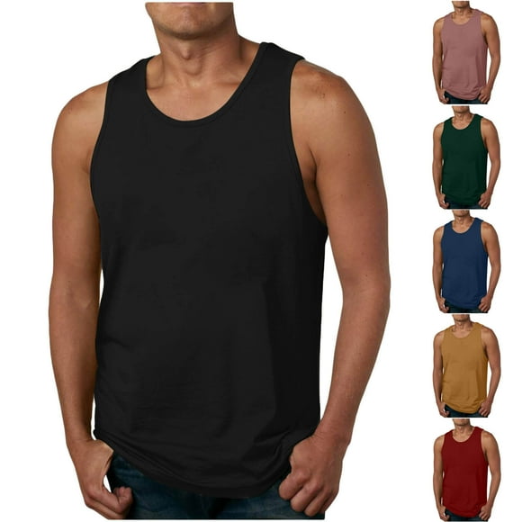 lcziwo Mens Solid Color Vest Tops Casual Round Neck Workout Beach Tees Summer Lightweight Slim Fit Sports ShirtsToday's Deals,Yellow,M
