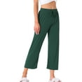 thumbnail image 3 of INSPIRE CHIC Womens Wide Leg High Waist Pull on Ribbed Knit Casual Drawstring Palazzo Trousers Cropped Pants M Dark Green, 3 of 5