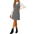 thumbnail image 2 of Unique Bargains Women's Tweed Plaid V Neck Sleeveless Button Front Dresses XS Black, 2 of 6