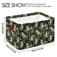 thumbnail image 4 of WOBOGO Green Leaf Sloth Pattern Square Storage Basket with Waterproof Canvas and PE Lining Durable PU Leather Handles 14.2×10.2×8.3in, 4 of 9