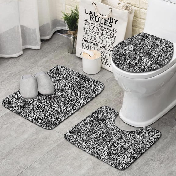 Black and Tan Leopard Print Bathroom Rugs Sets 3 Piece,Toilet Cover Set,Absorbent Non Slip Bathroom Mats Sets with U-Shaped Contour Rug Toilet Rug Set